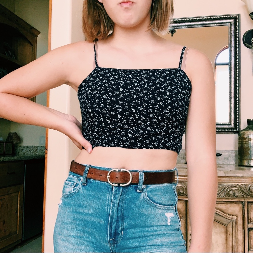 Brandy Melville Floral Tie Back Crop Top